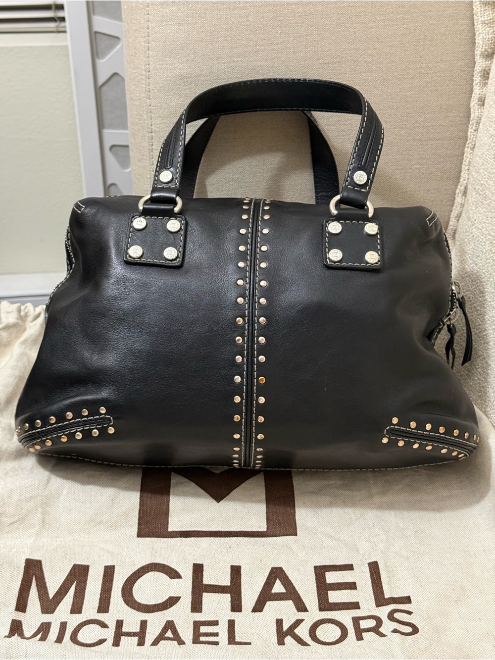 MICHAEL Michael Kors Black Studded Leather Tote - Picture 2 of 7